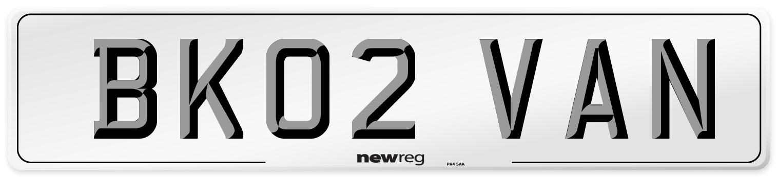BK02 VAN Number Plate from New Reg